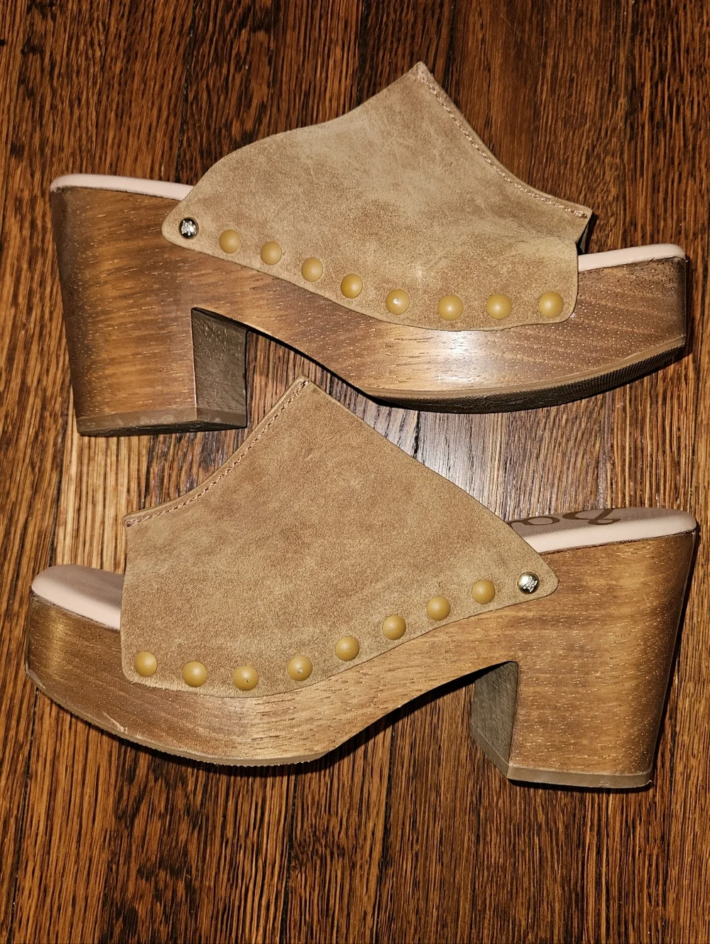 Sam Edelman Josselyn Tan Suede Platform Clogs – 70s Boho Mule | Size 7.5 / 37.5 - Picture 2 of 7